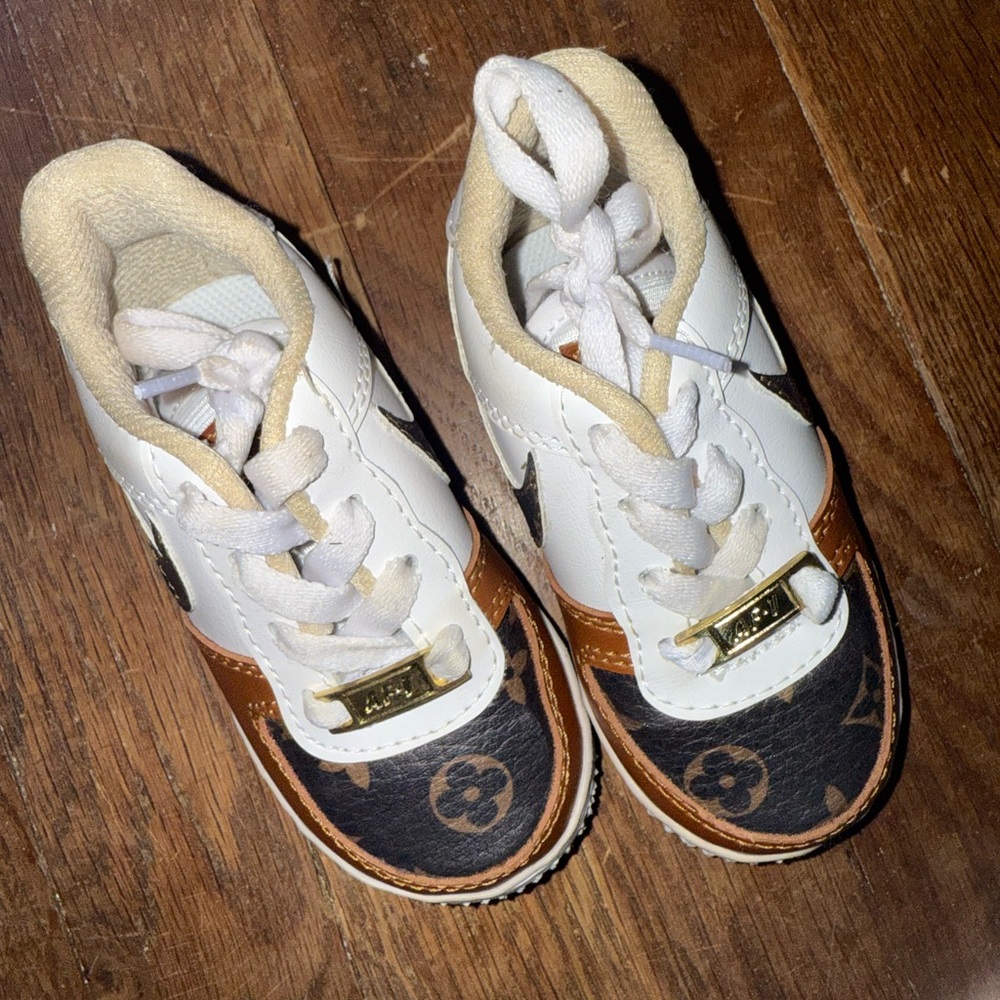 Kids White and Brown Sneakers